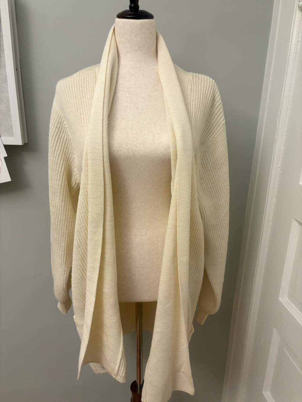 Open-Front Cream Ribbed Knit Cardigan - Picture 2 of 4